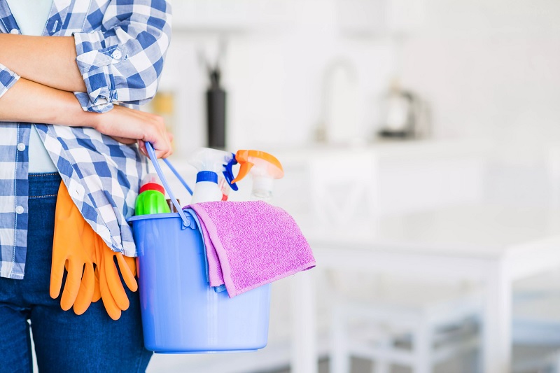 woman preparing to clean