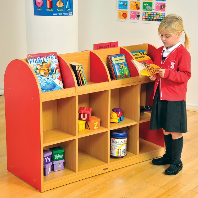 kid taking a book from a Double-Sided Cabinet