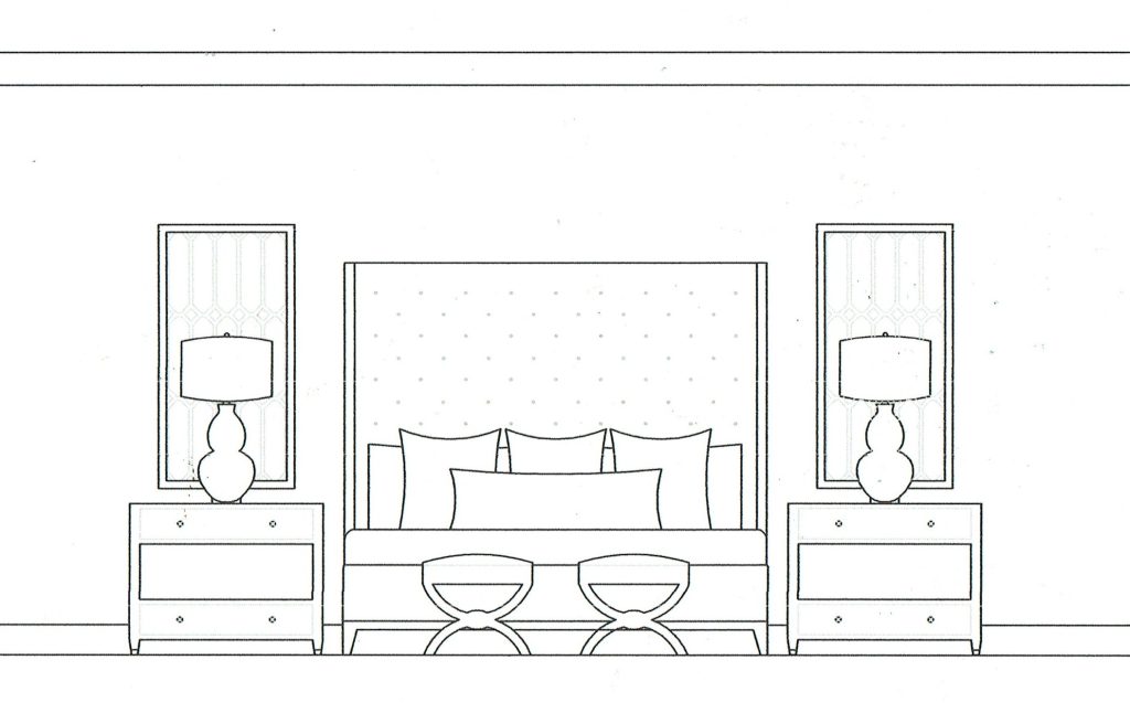 sketch for bedroom with bedside tables 
