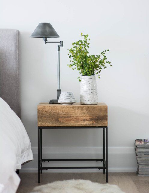 bedside table with plant