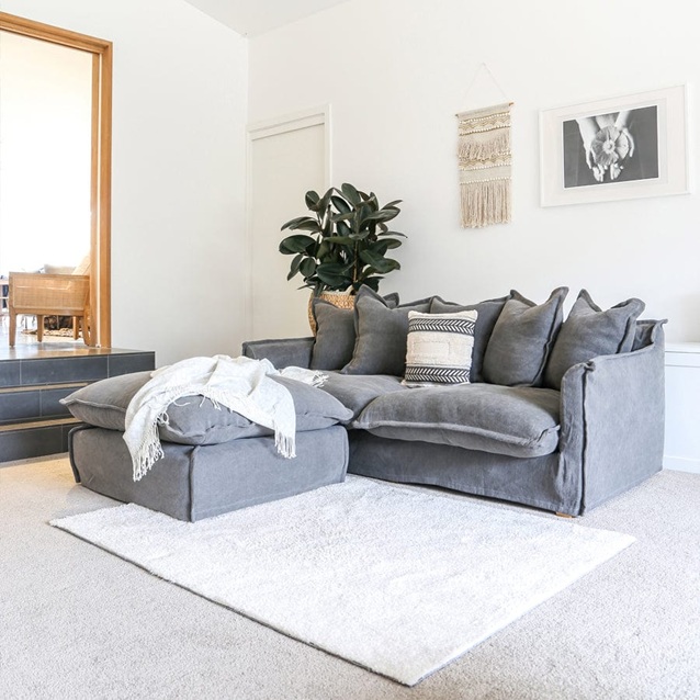 The Cloud Ottoman with Slate Slipcover
