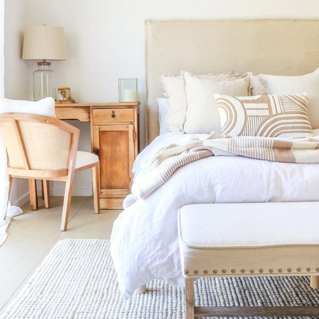 Juno Bedhead with Slipcover Queen Size Almond Corduroy