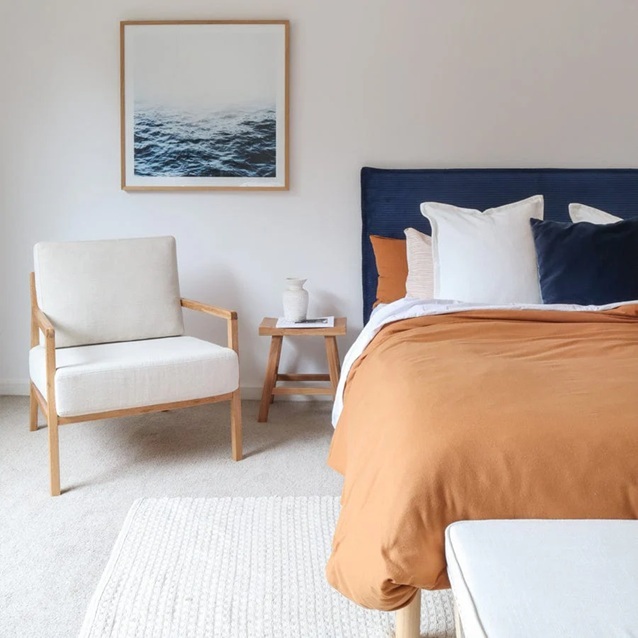 Juno Bedhead with Slipcover Queen Size Navy Corduroy