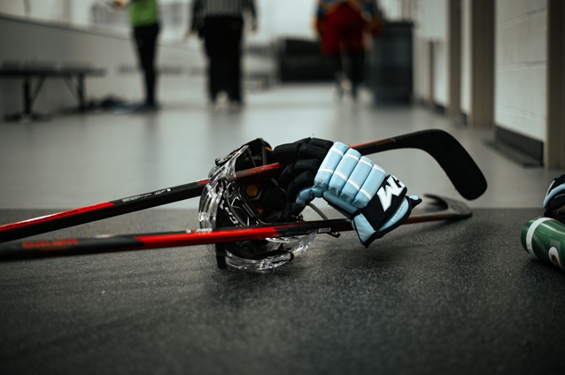 hockey gloves and stick